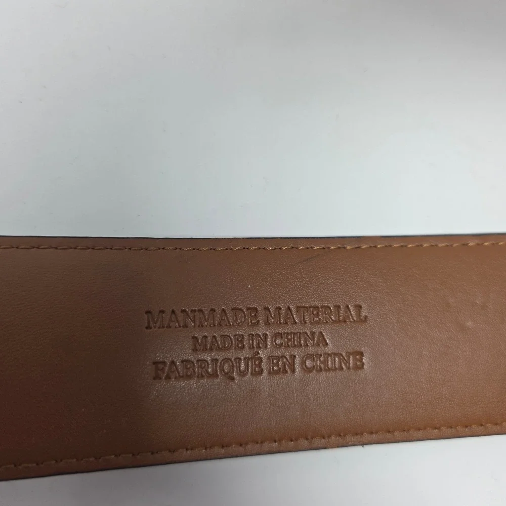 Lauren Ralph Lauren Belt M Equestrian Stirrup Print Manmade Gold Buckle Black
